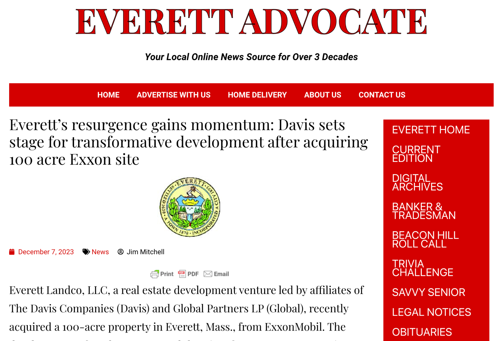 Davis Sets Stage for Transformative Development After Acquiring 100 Acre Exxon Site